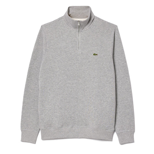 Lacoste Zip-Up High Neck Interlock Sweatshirt Light Heathered Grey - The Sporting Lodge